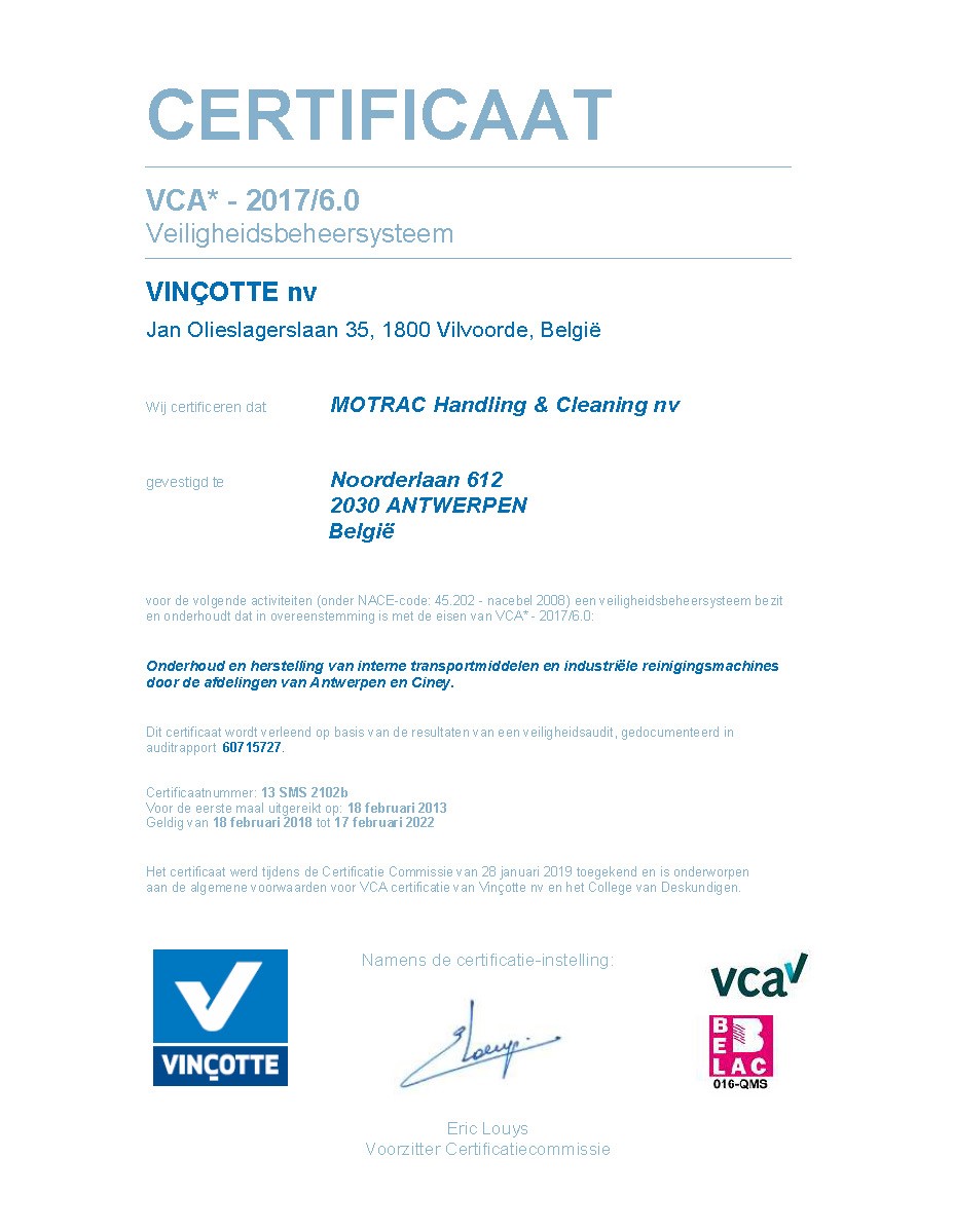 SIGMACert certificaat Motrac