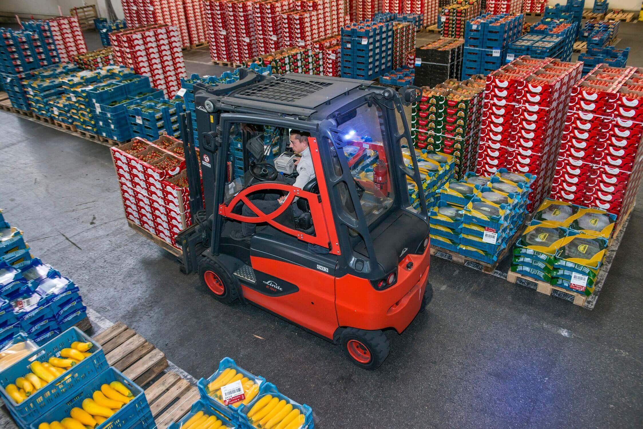 Linde elektrische heftruck E25 bij Belorta fruit en groenten