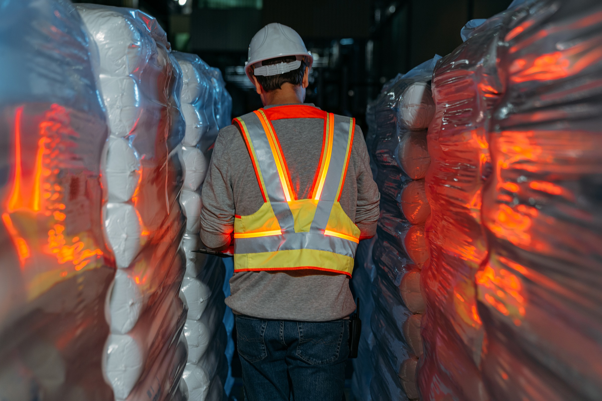 Linde Interactive warning vest licht op in het donker