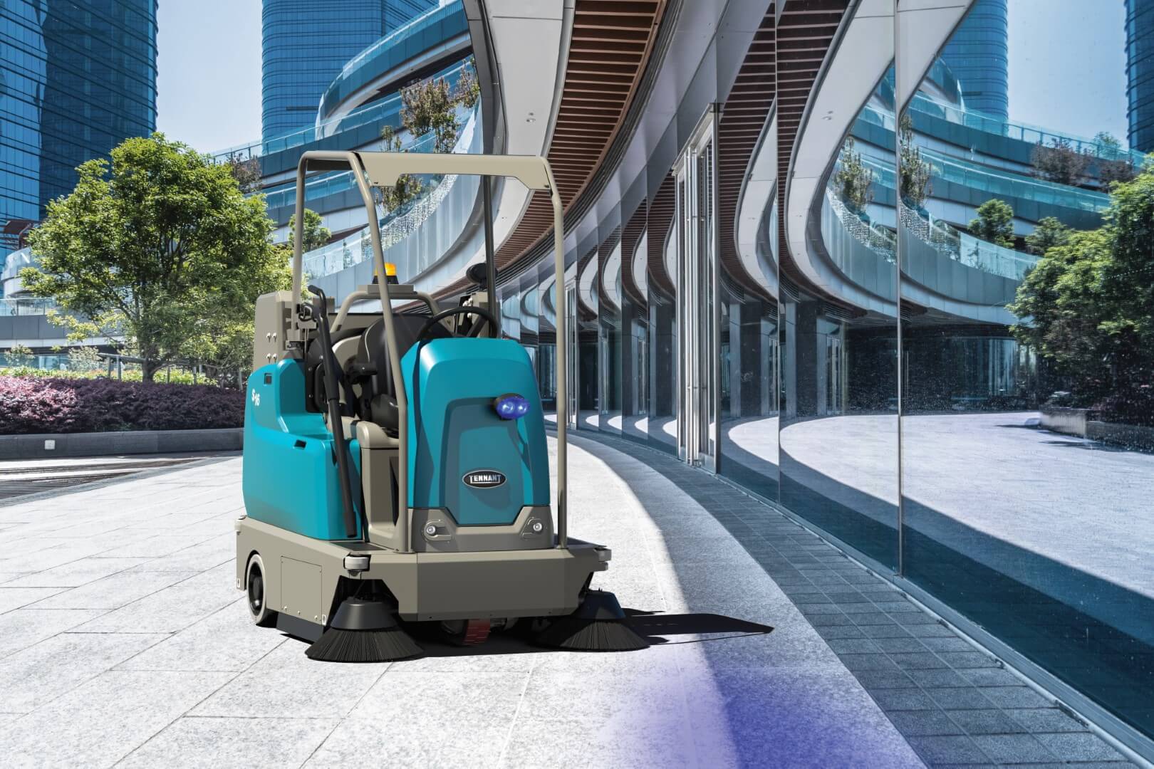 Veiligheid_Tennant reinigingsmachine met beschermdak